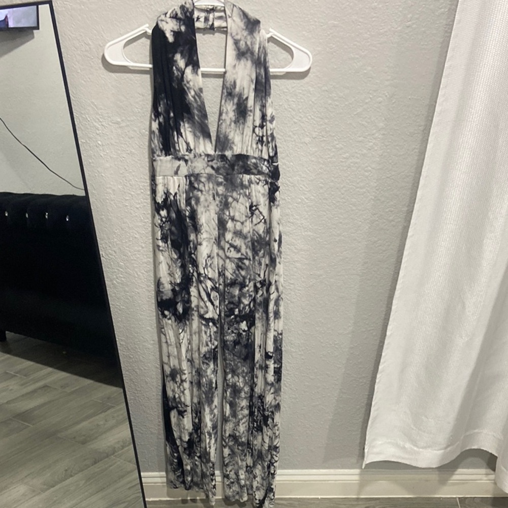 Stylish Black and White Tie-Dye Jumpsuit
